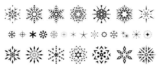Snowflakes icon collection. Graphic modern black and white ornament.
