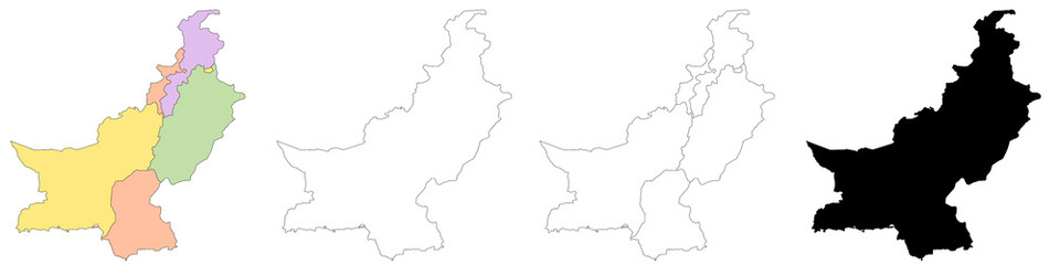 Pakistan country map sets without Jammu and Kashmir region, illustration version, pak, Pakistan maps