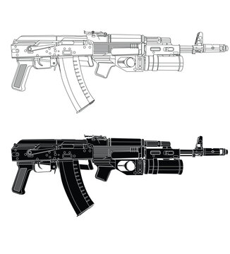 AK 74 rifle with grenade launcher outline vector