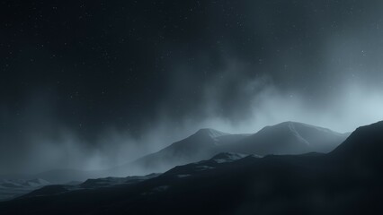 Silhouetted mountains under a starry sky.