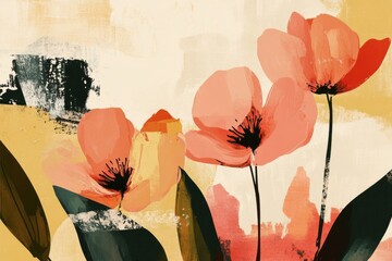 Minimalistic floral design with abstract cherry blossoms for spring decor