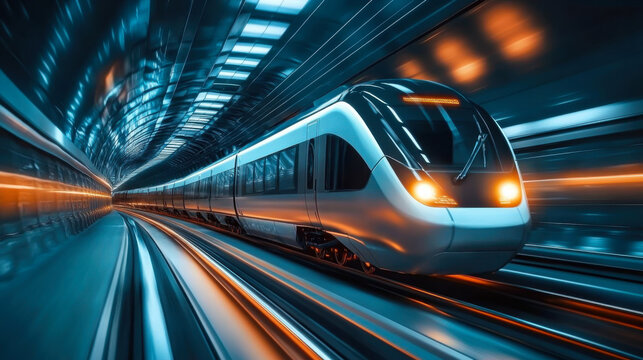 futuristic train traveling through a modern tunne