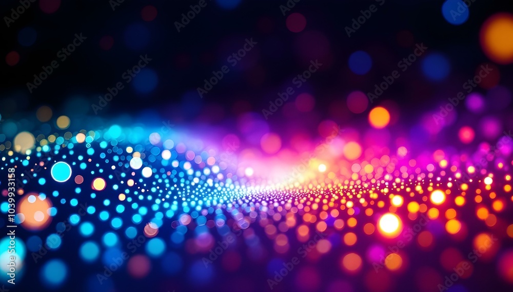 Wall mural wave of musical sounds. abstract background with interweaving of dots and lines. 3d rendering. music