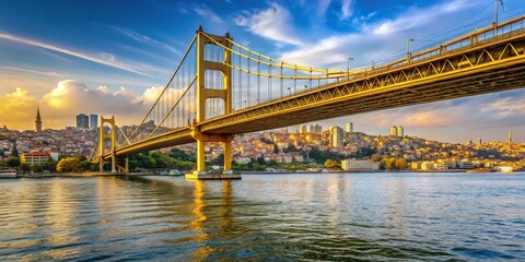 Naklejka premium Close-up shot of the Golden Bridge spanning across the Golden Horn Bay in Russia