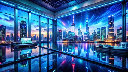 Fototapeta premium Dynamic Panoramic View of Science & Technology Lower Thirds for Modern Media Presentations