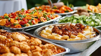 Delicious variety of dishes served at a vibrant outdoor buffet.