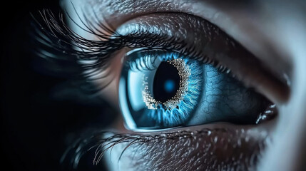 Close up of woman eye in process of scanning