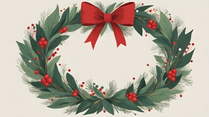 christmas wreath with red ribbon