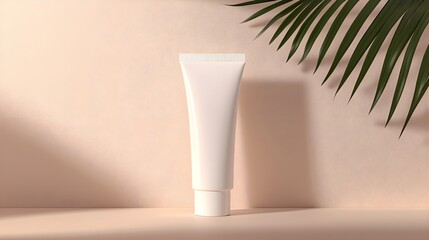 Realistic 3D mockup of a white cosmetic tube, centered with blank space for label, subtle shadow and neutral background for an elegant look