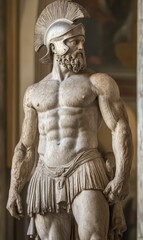 Obraz premium A stone statue of a muscular Roman warrior.