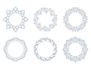 Set of decorative frames Elegant vector element for design in Eastern style, place for text. Floral gray and white borders. Lace illustration for invitations and greeting cards