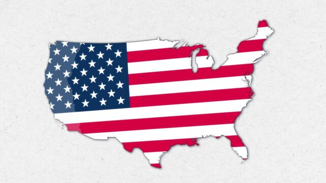us map with animated usa flag. stylized animated flag of usa map