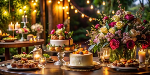 Naklejka premium Elegant 30th Anniversary Celebration with Gourmet Food Display and Festive Decor