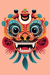 This vibrant dragon mask artwork features intricate details and bold colors, showcasing cultural significance and artistic creativity. Perfect for celebration themes.