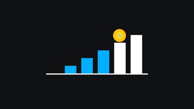 Animated Coins Leaping Towards Business Profit Growth Graph with Transparent Background. Alpha channel only on 4K