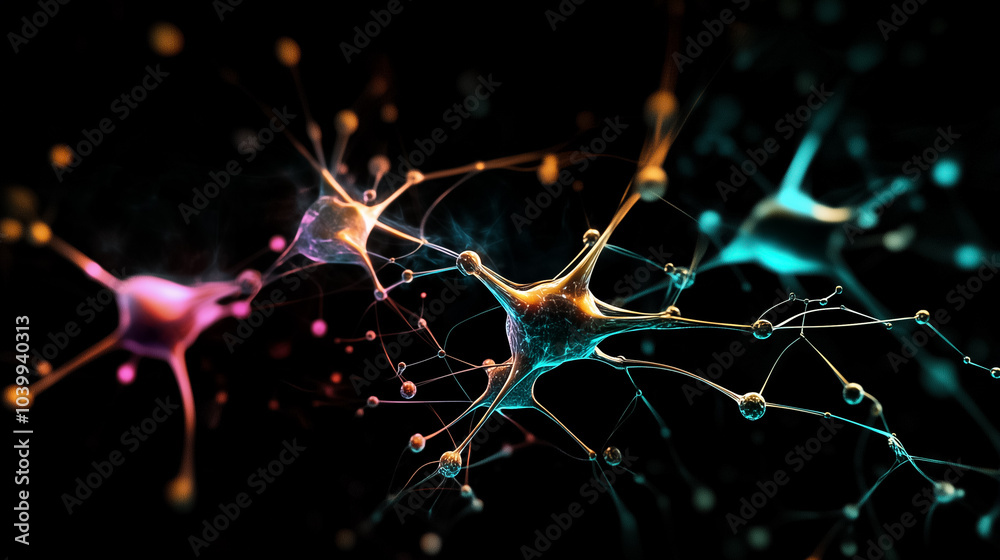 Poster an intricate neural network displays connections and interactions of artificial intelligence in vibr