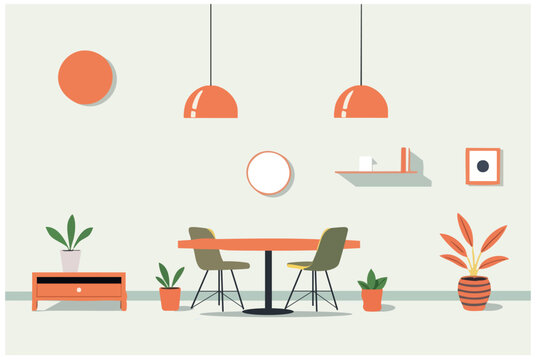 Vector illustration of a modern office workspace with minimalist design, showcasing productivity and creativity.