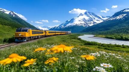 Scenic Train Journey Through Majestic Mountain Landscape