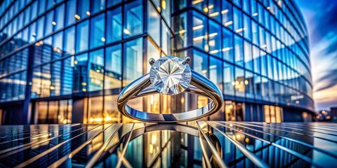 Fototapeta premium Elegant Diamond Ring Design in Modern Architectural Style, Featuring Geometric Shapes and Luxurious Materials, Perfect