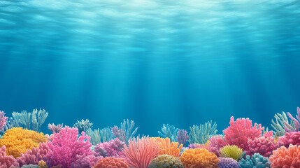 Fototapeta na wymiar A vibrant coral reef thrives beneath the surface of the ocean, bathed in sunlight.