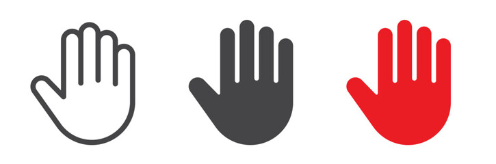 Hand icon set. Human palm, fingers, gesture, stop, imprint - stock vector.