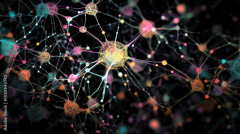 Poster an intricate network of nodes and connections represents artificial intelligence and neural network 