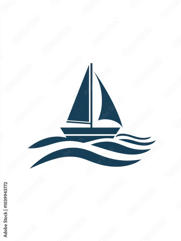 Poster a minimalist design features a sleek sailboat navigating gentle waves on a calm sea, evoking peace a