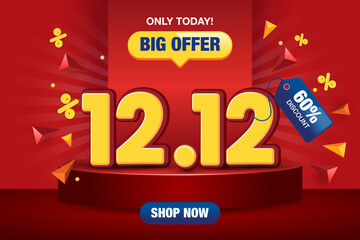 12.12 Shopping day sale poster or flyer design. 12.12 Super sale online banner. Global shopping world day Sale. Eps10 vector illustration