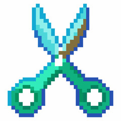 Fototapeta premium Pixel Art Scissors Icon in Retro 8 Bit Style for Creative Projects and Digital Design