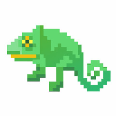 Pixel Art Green Chameleon 8 Bit Style Retro Animal Illustration for Digital Use