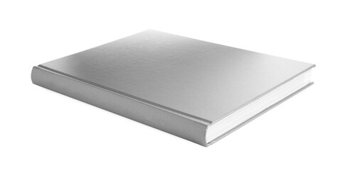 Closed book with grey hard cover isolated on white