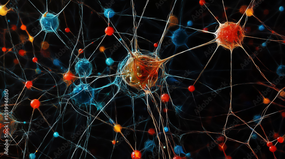Poster intricate network visualization showing connections between nodes in an ai model, highlighting compl
