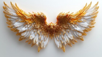 Gilded Plumage of Icarus: A Delicate Duet of Celestial Wings Poised for Ascension, Their Golden Feathers a Testament to Dreams Both Achieved and Shattered in the Crucible of Human Ambition