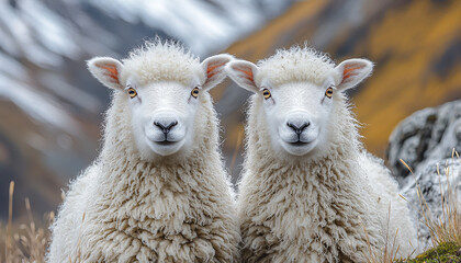 Fototapeta premium Fluffy lamb in winter meadow looking cute generated by AI