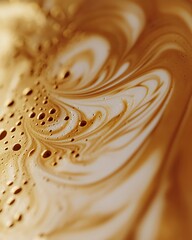 A close-up image showcasing swirling patterns of brown liquid, creating an abstract and fluid...