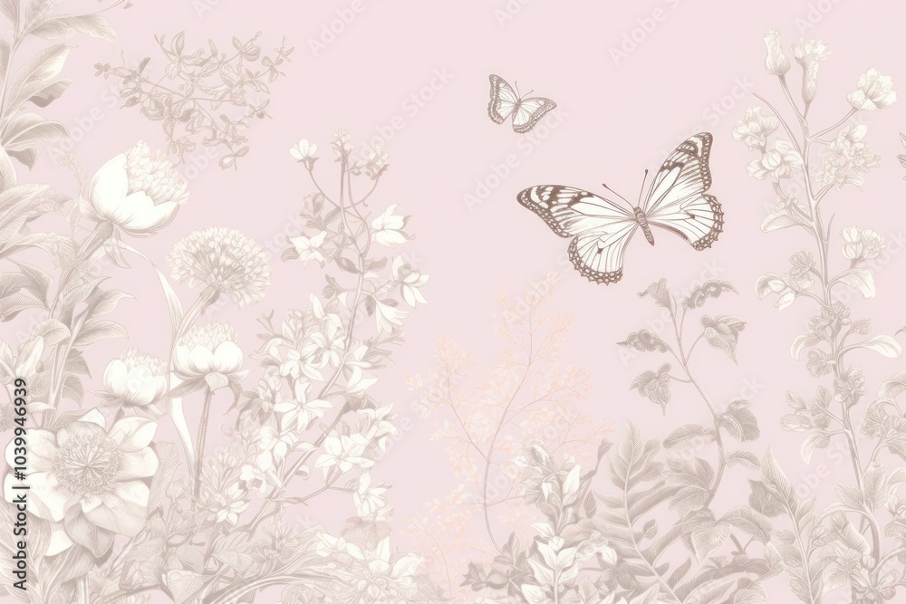 Wall mural Wallpaper butterfly pattern flower.