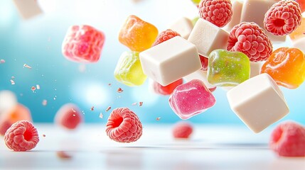 Colorful White Chocolate Squares on White Background