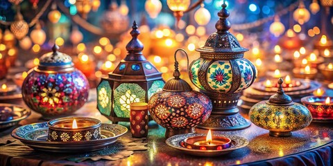 Fototapeta premium Elegant Oriental Ornament Set with Bokeh Effect for Stunning Visual Appeal