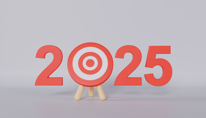 3D text 2025 with red arrow pointing up, symbolizing new year business success