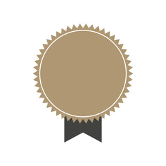 Brown award medal with ribbon flat vector style. Medallion for champion, anniversary or jubilee celebration isolated on white background. Starburst sunburst shape