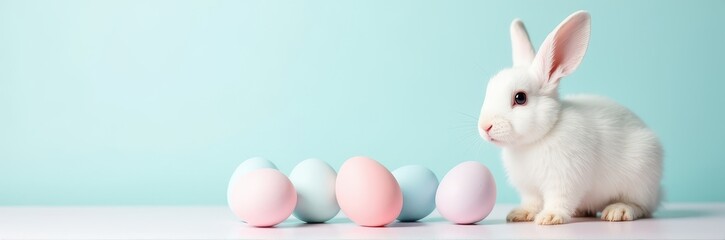 Obraz premium Sweet Easter Bunny with Soft-Shaded Eggs in a Modern Setting