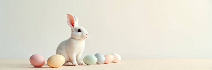 Obraz premium Charming Easter Bunny with Pastel Eggs – Perfect for Festive Decor