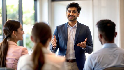 An Indian HR trainer conducting a workshop for employees.
