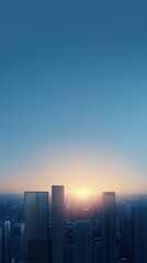 Fototapeta premium City skyline at sunset, capturing modern buildings silhouetted against a vibrant sky.