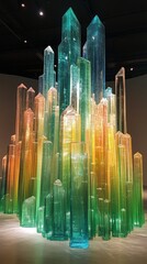 Cityscape in Glass, vibrant community art installation showcasing locals' creativity through glass sculptures reflecting the skyline's beauty