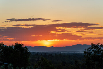 Violet purple sky in morning scenery Vibrant colorful blue sky summer time on sunrise. Natural beautiful landscape. Beauty purple sky romantic dramatic landscape cloudy outdoor paradise in sunset