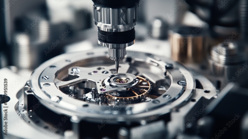 Leinwandbilder A high-tech robotic system performing detailed quality control on luxury watches in a clean, sophisticated workshop, modern and precise environment with a focus on high-end craftsmanship
