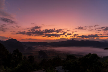 Violet purple sky in morning scenery Vibrant colorful blue sky summer time on sunrise. Natural beautiful landscape. Beauty purple sky romantic dramatic landscape cloudy outdoor paradise in sunset