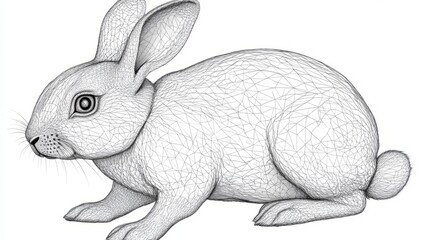 Detailed line art illustration of a rabbit in profile.