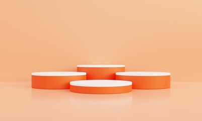White-orange cylindrical podium for summer and Halloween product presentations. 3D rendering.